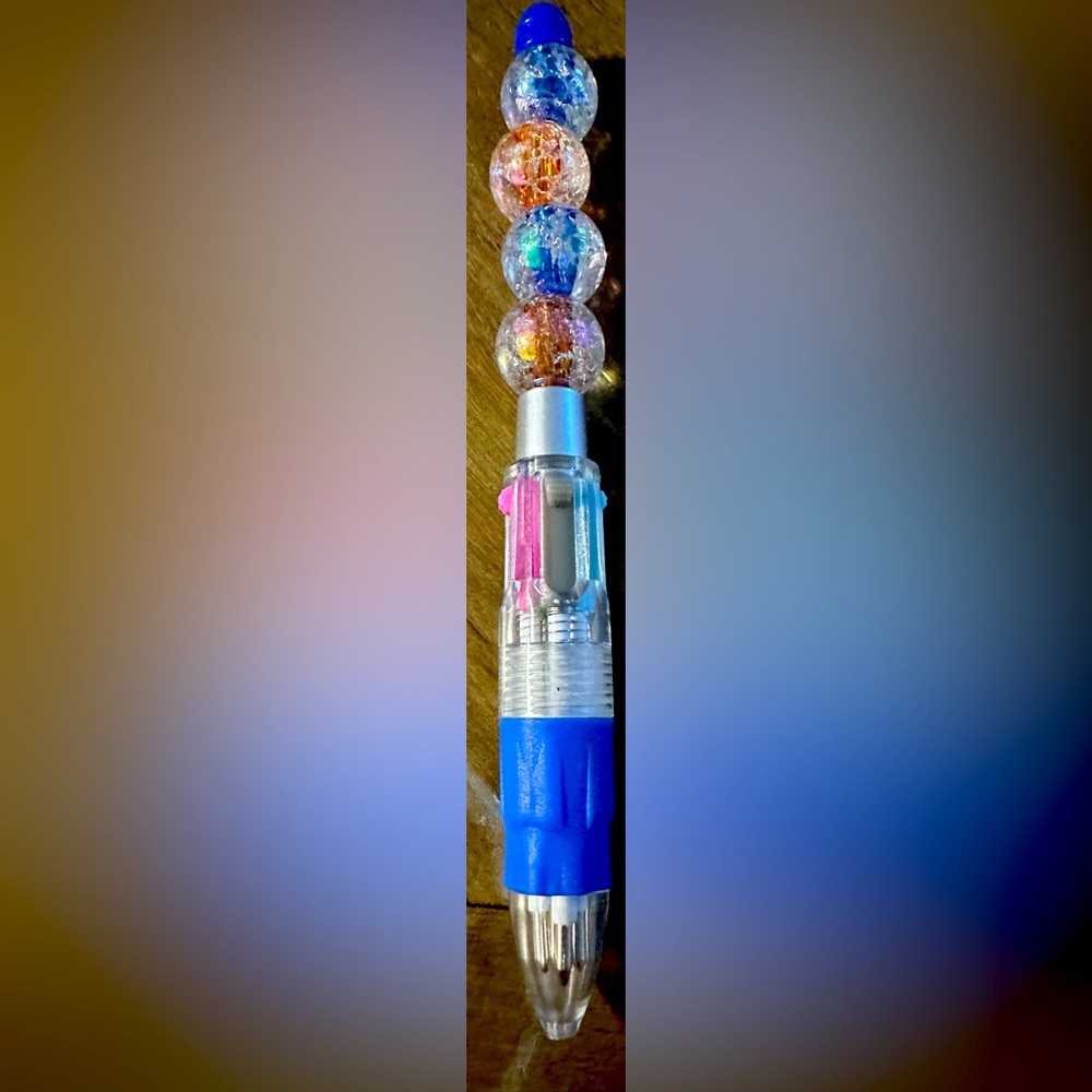 Colorful Beaded Pen with Blue Grip